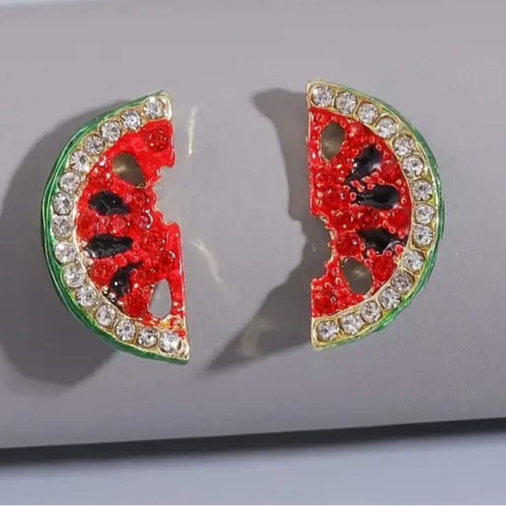 🆕🍉Juicy Rhinestone Watermelon Earrings, New in Package